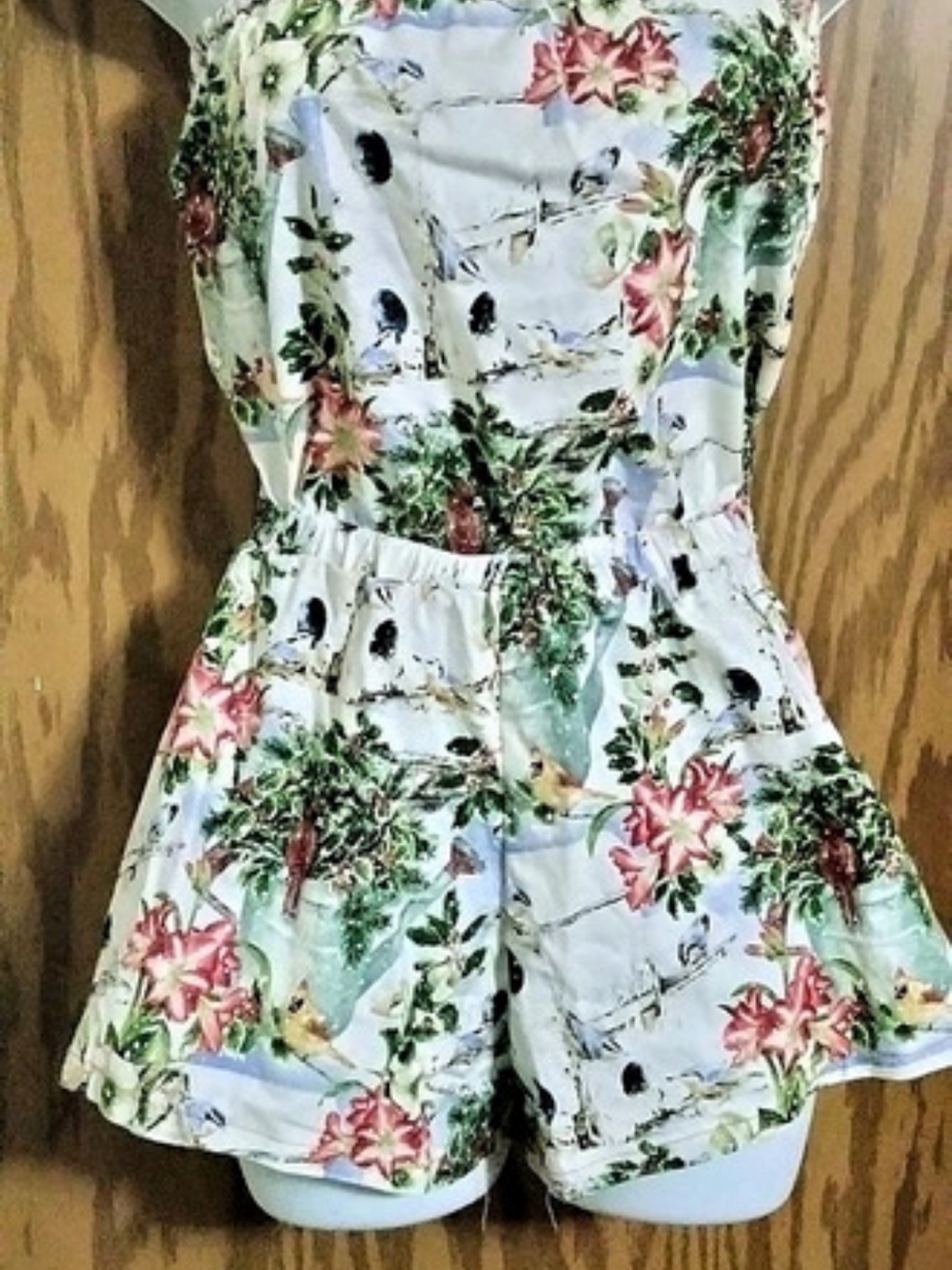 Floral Strapless Romper in White & Green